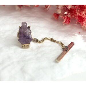 Purple Quartz Sitting Figure Gold Toned Vintage Men's Tie Tack